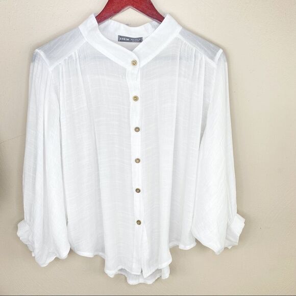 Shein Bat Wing Button Front Swing Blouse White XS Semi Sheer - Picture 9 of 12